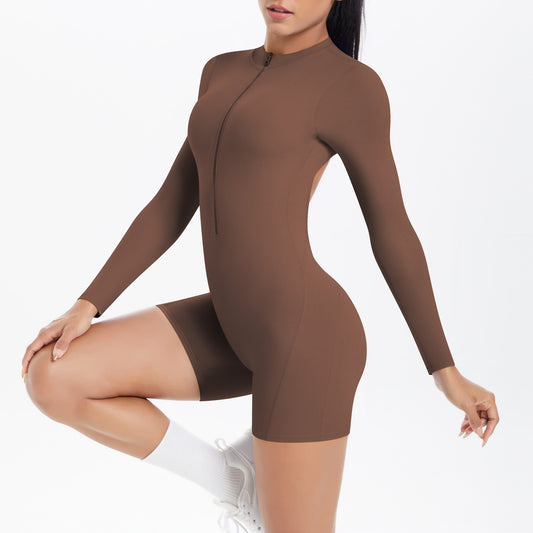 Hollow Out Cutout Beauty Back Half Open Zipper One Piece Peach Hip Sports Fitness Bare Back Jumpsuit Yoga Clothes Women - Iyanka