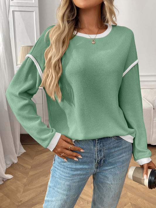 Autumn Winter Women Clothing round Neck Imitation Sweater Long Sleeve Loose Multicolor Top - Iyanka