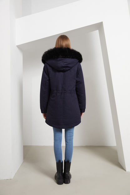 Autumn Winter Parka Women Fleece Lined Coat Women with Fur Collar Hooded Warm Jacket Loose Cotton Coat Plus Size - Iyanka