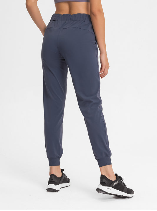 Spring Summer Elastic Lace-up Waist Yoga Pants Simple Straight Sports Casual Elastic Ankle-Tied Cropped Pants for Women - Iyanka