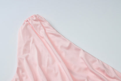 Women Wear Summer Sexy Pleated Stitching Solid Color Shoulder Dress Women
