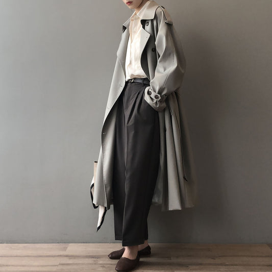 Long Trench Coat for Women Autumn Korean Elegant Loose Waist Tight Slimming Casual Coat for Women - Iyanka
