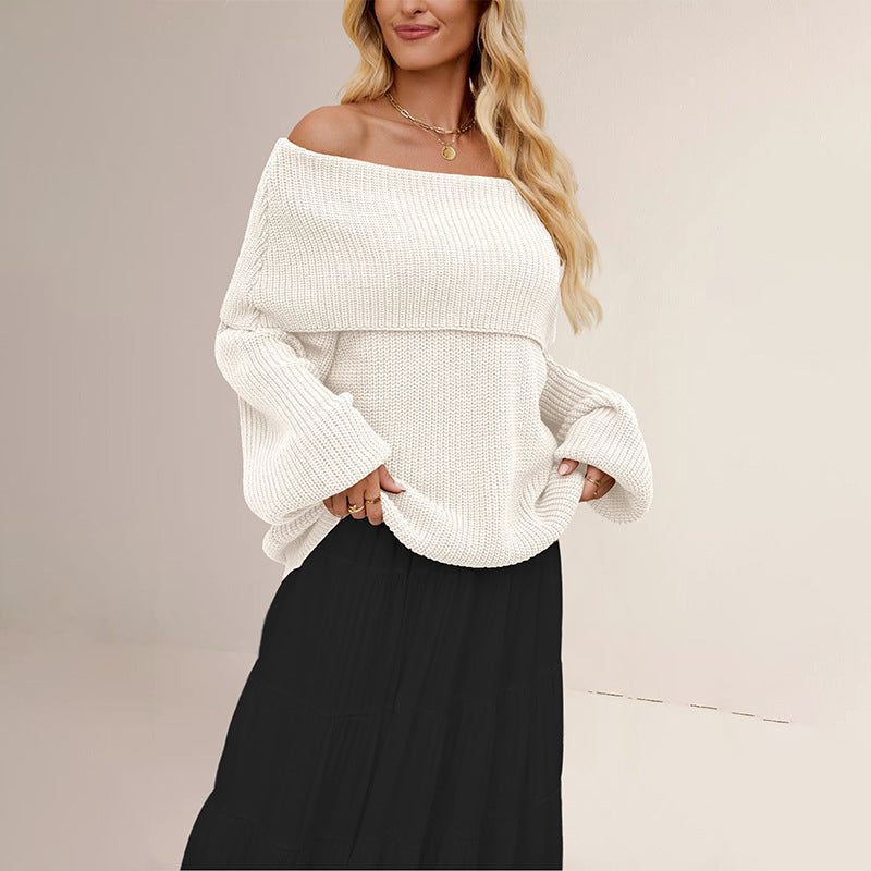 Autumn Winter Women Clothing Loose Sweater off Neck Pullover Sweater - Iyanka