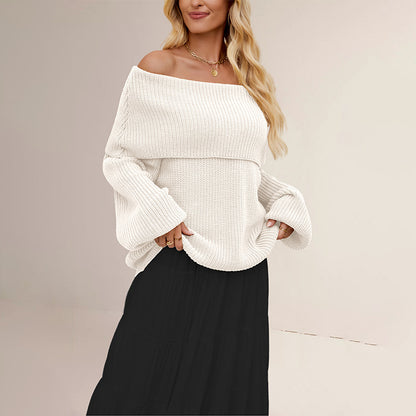 Autumn Winter Women Clothing Loose Sweater off Neck Pullover Sweater - Iyanka
