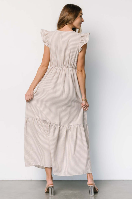 Women Clothing Striped Print Holiday Maxi Dress Bohemian V neck Shirt Dress