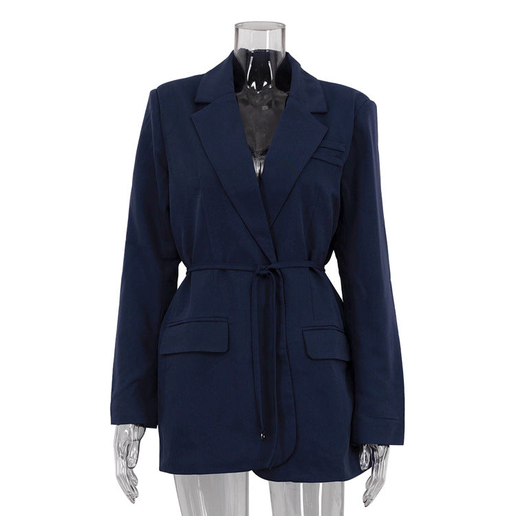 Women High Sense Autumn Winter Long Sleeve Strap Loose Small Blazer - Iyanka