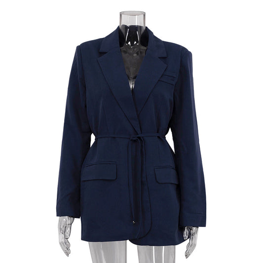 Women High Sense Autumn Winter Long Sleeve Strap Loose Small Blazer - Iyanka
