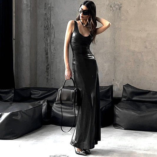 Women Clothing Winter U Collar Solid Color Split Vest Dress - Iyanka