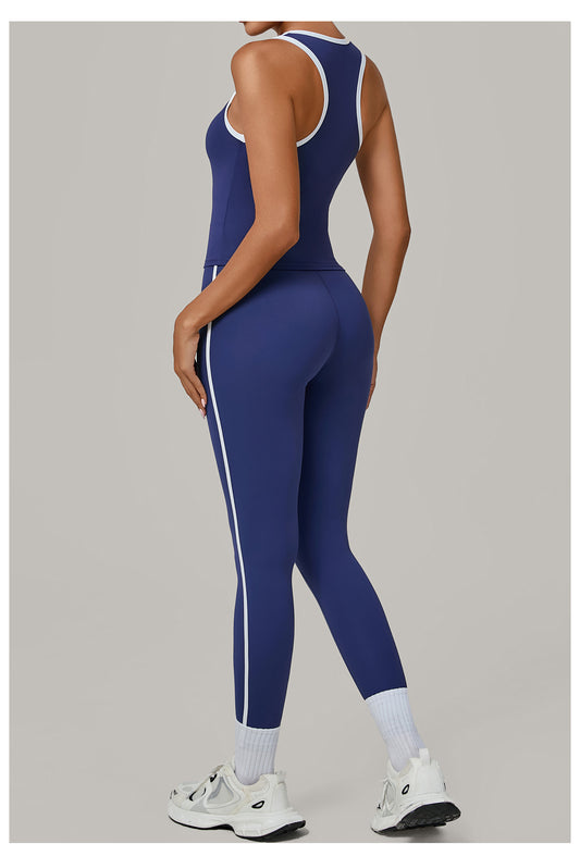 Sports Color Contrast Patchwork Tight Nude Feel Yoga Two Piece Sets Running Fitness Yoga Wear - Iyanka