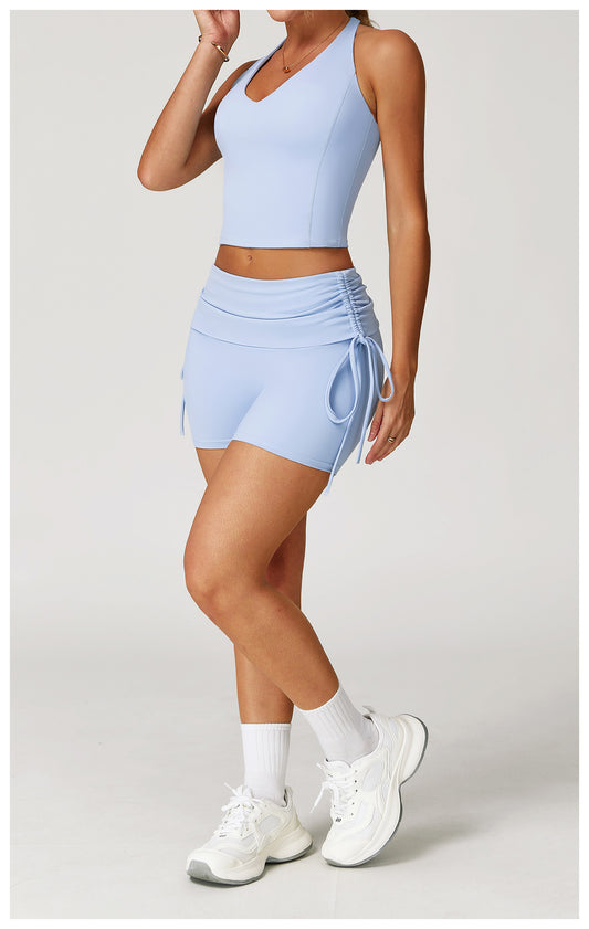 Waist Turning Nude Feel Tight Yoga Shorts Drawstring Outerwear Casual Pants Pilates Sports Shorts for Women - Iyanka