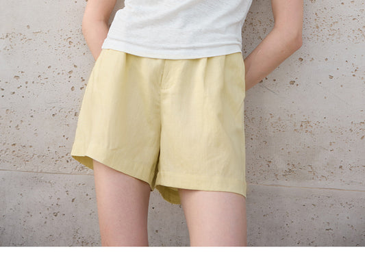 Summer Tencel Linen Shorts Women Slimming High Waist Pants Linen Elastic Waist Solid Color Casual Pants - Iyanka