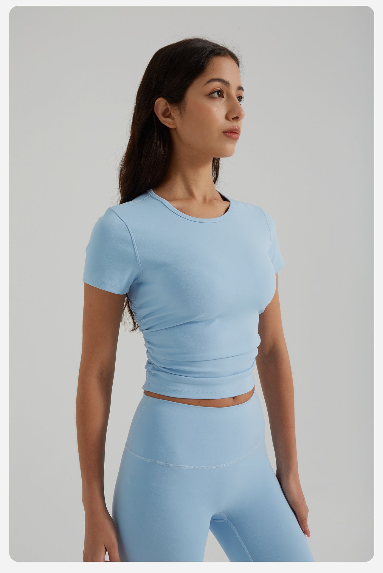 Nude Feel Yoga Clothes Women Slim Fit Pleating Stretchy Slim Fit Sports Yoga Short Sleeve Summer Breathable Workout Top - Iyanka