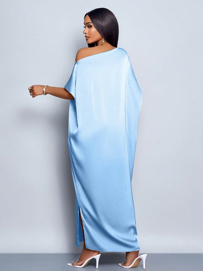 Women Clothing Early Autumn Satin Dress Yellow Satin Maxi Dress - Iyanka