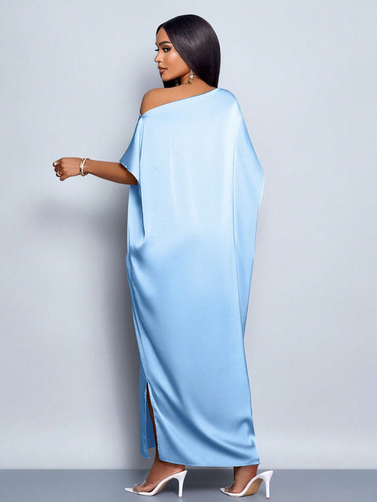 Women Clothing Early Autumn Satin Dress Yellow Satin Maxi Dress - Iyanka
