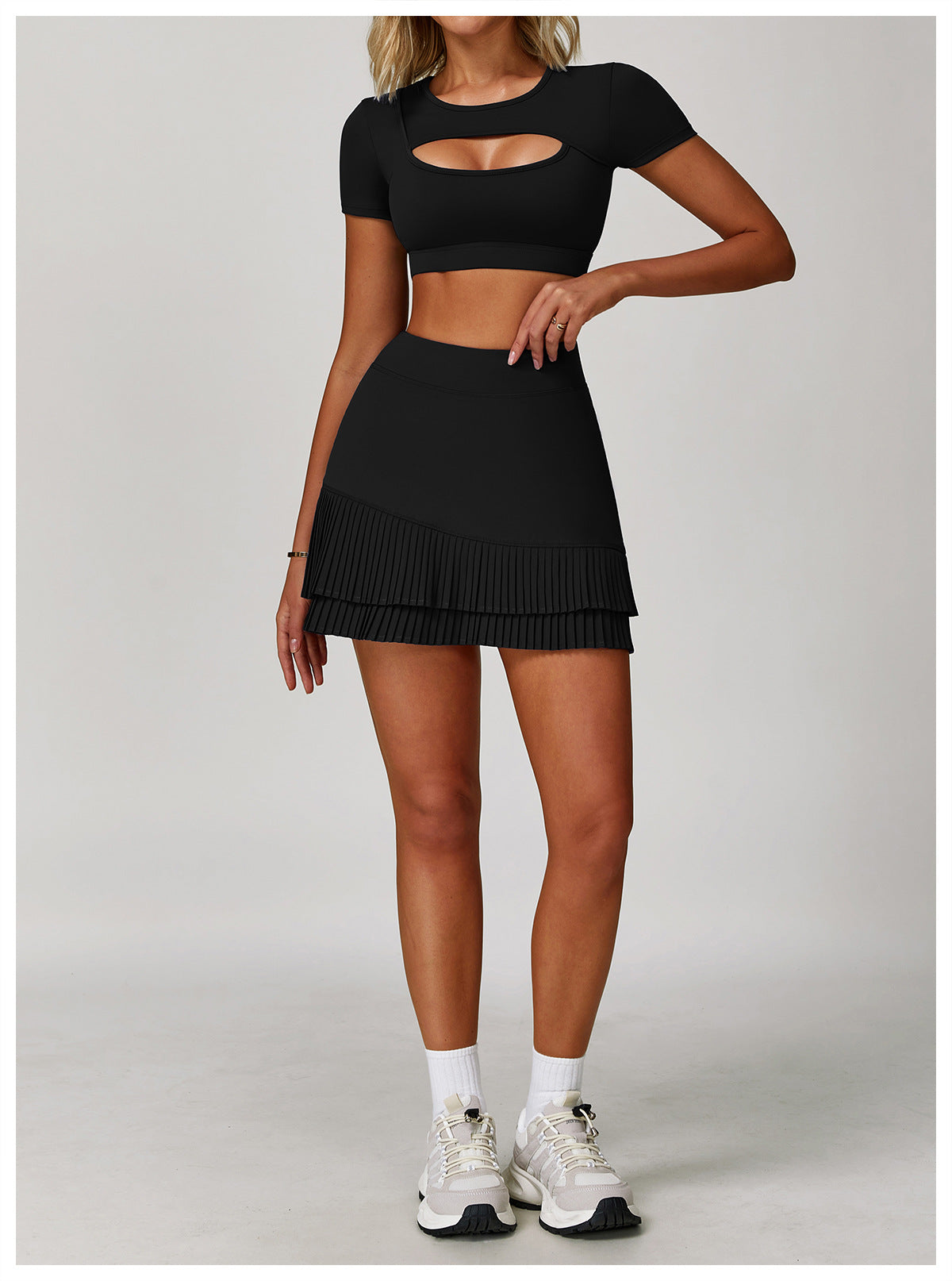 Sports Skirt Nude Feel High Waist Belly Wrap Pleated Skirt Anti Exposure Bottom Shorts Pocket Skirt - Iyanka