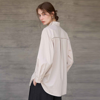 Women’s Autumn/Winter Cotton Long Sleeve Collared Shirt – Hollow Out Design