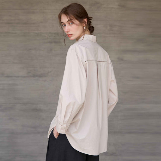 Women’s Autumn/Winter Cotton Long Sleeve Collared Shirt – Hollow Out Design