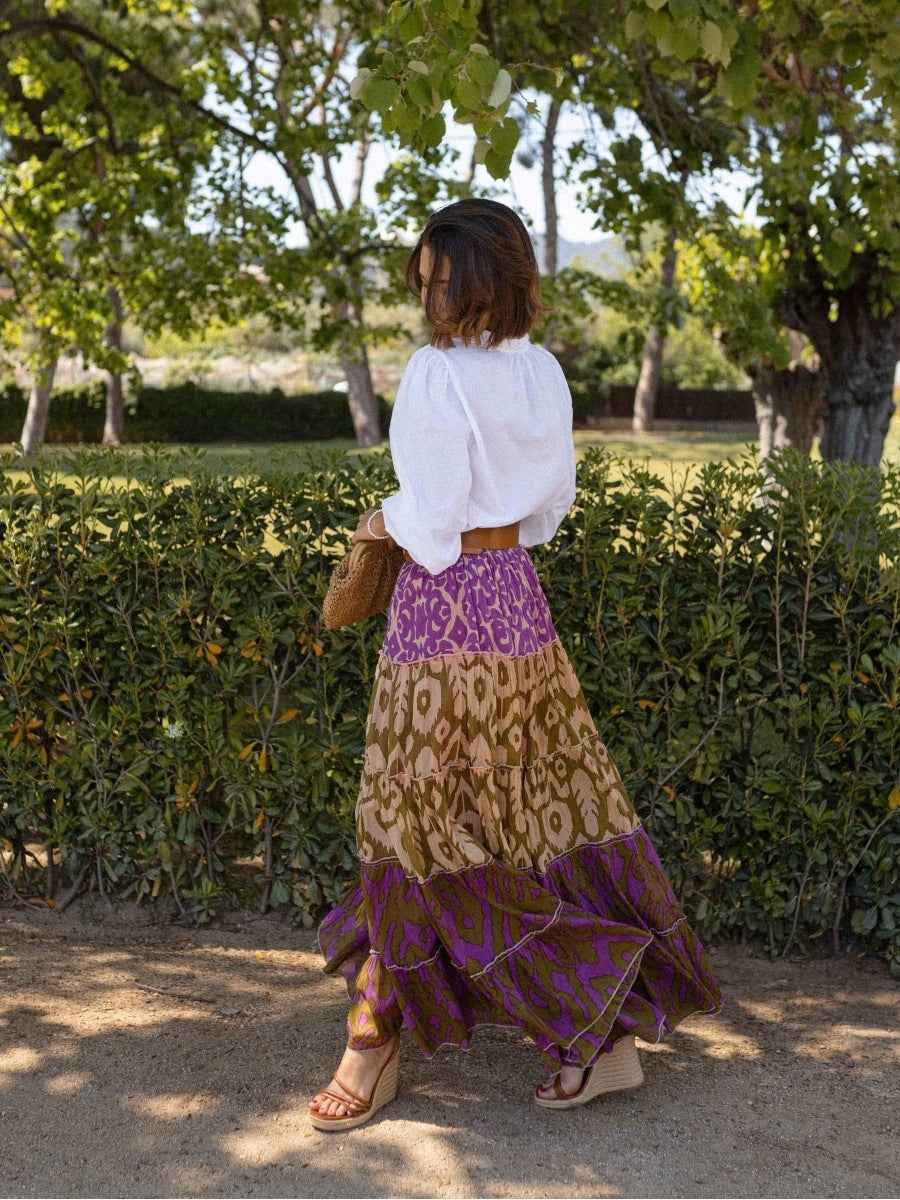 Women Skirt Printed Ruffled Swing Long Skirt
