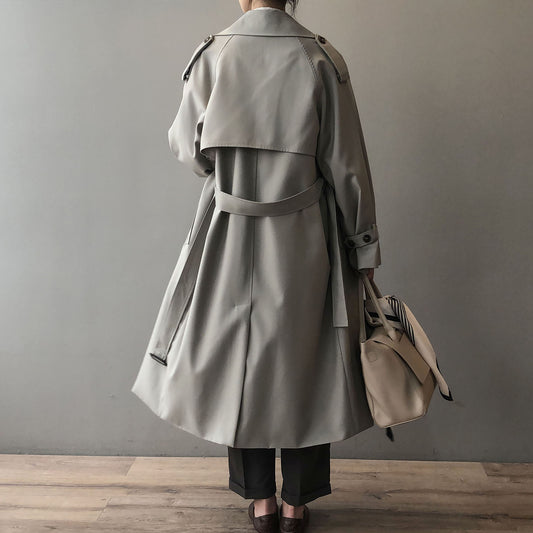 Long Trench Coat for Women Autumn Korean Elegant Loose Waist Tight Slimming Casual Coat for Women - Iyanka