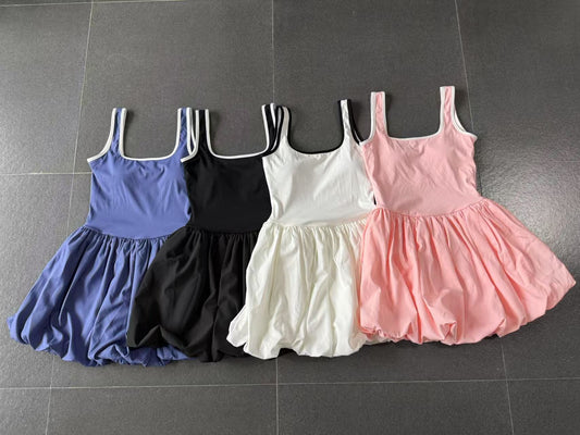 Contrast Color Nude Feel Faux Two Pieces Sports Dress Women Anti Exposure Bottoming Outdoor Running Fitness Tennis Dress - Iyanka