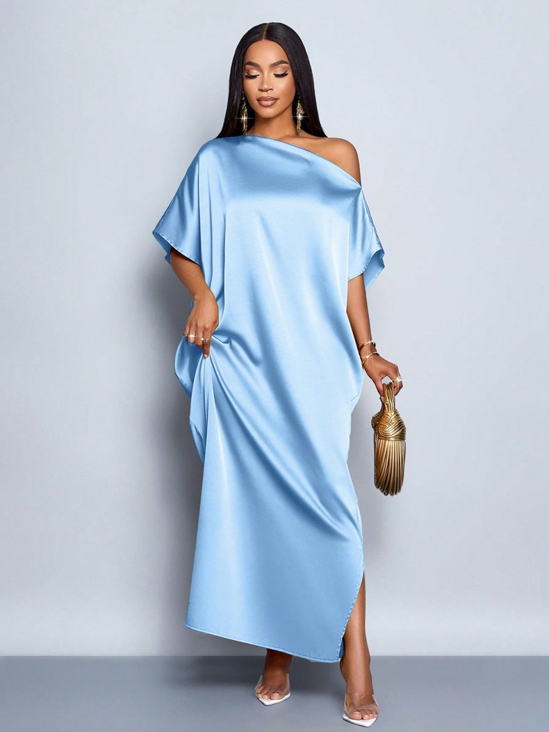 Women Clothing Early Autumn Satin Dress Yellow Satin Maxi Dress - Iyanka