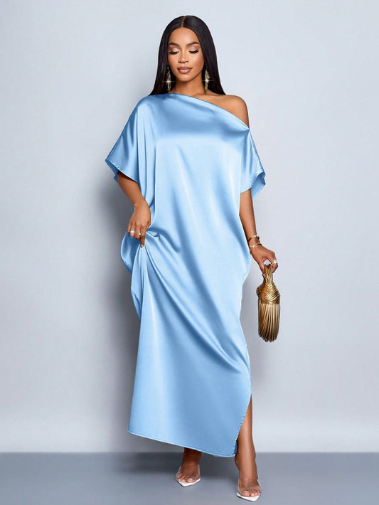 Women Clothing Early Autumn Satin Dress Yellow Satin Maxi Dress - Iyanka