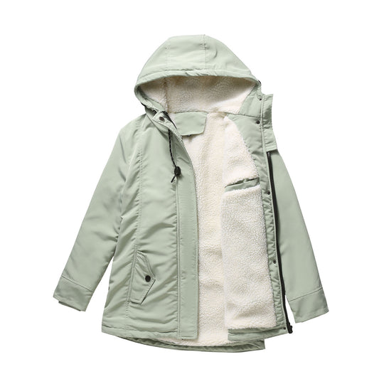 Ladies Hooded Lambswool Parka Winter Warm Waist Women Cotton-Padded Coat - Iyanka