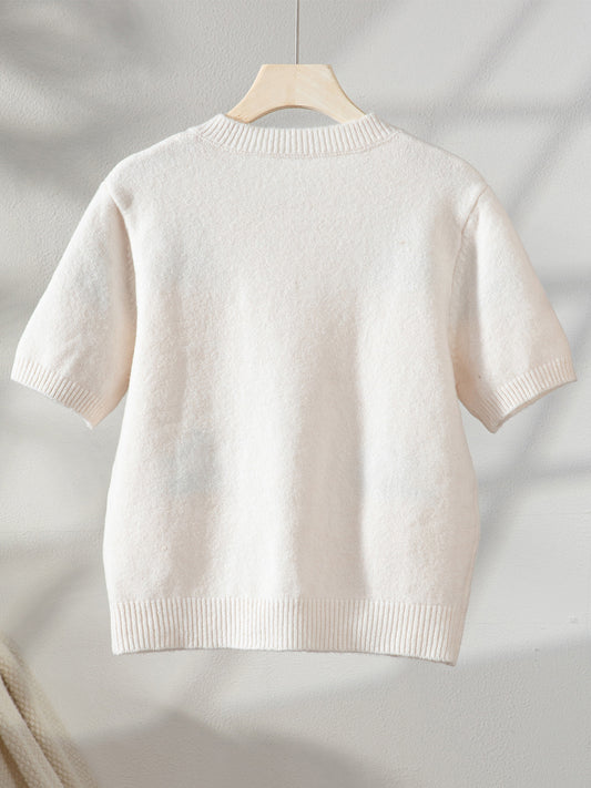 Fall Mango Pattern Knitwear Casual Short Sleeve Button Sweater Top Women - Iyanka