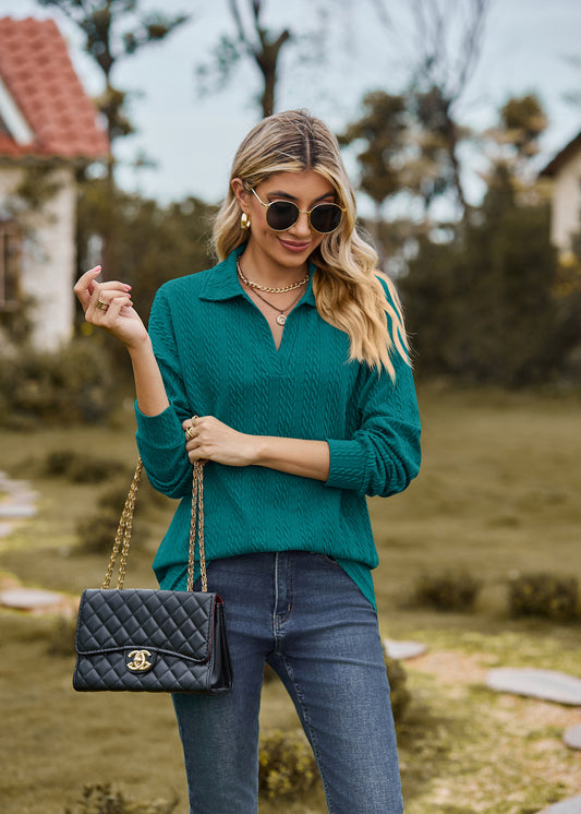 Autumn Winter Solid Color Polo Collar Loose Long Sleeve Sweatershirt Coat Women Jacket - Iyanka