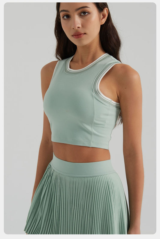 Yoga Exercise Vest Contrast Color Striped Detachable Chest Pad High Elastic Quick Drying Breathable Fitness Women Top - Iyanka