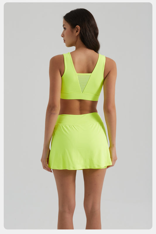 Sports Two Piece Sets Women Yoga Clothes Sports Vest Breathable Slim Fit Anti Exposure High Waist Slimming Tennis Yoga Skirts Women - Iyanka