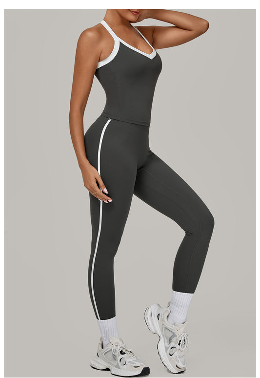 Contrast Color Binding Sports Suit Women Tight Nude Feel Yoga Clothes Sports Outdoor Fitness Two Piece Sets - Iyanka