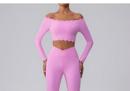 Yoga Wear Lace One Shoulder Bra off Shoulder Sports Vest Women Cross High Waist Fitness Pants - Iyanka