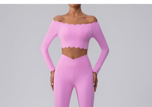 Yoga Wear Lace One Shoulder Bra off Shoulder Sports Vest Women Cross High Waist Fitness Pants - Iyanka