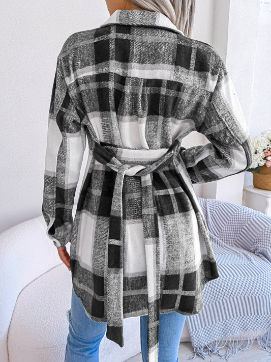 Autumn Winter Casual Long Sleeve Tied Thick Woolen Coat Women Clothing - Iyanka