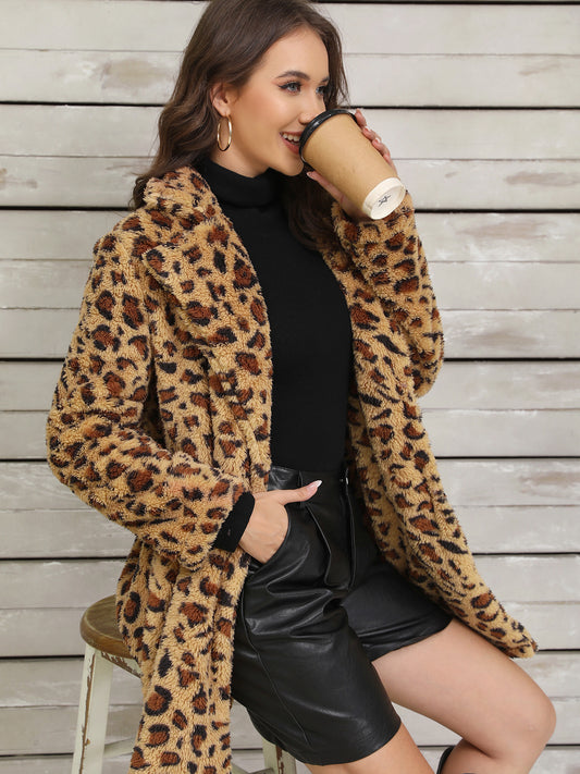 Autumn Winter Retro Easy Matching Warm Plush Long Sleeved Jacket Super Leopard Print Loose Casual Jacket Women - Iyanka