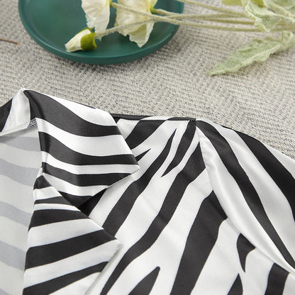 Satin Striped Summer Pajamas Long Sleeves Cropped Cardigan Shorts Two Piece Set Ladies Homewear - Iyanka
