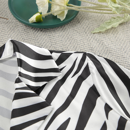 Satin Striped Summer Pajamas Long Sleeves Cropped Cardigan Shorts Two Piece Set Ladies Homewear - Iyanka
