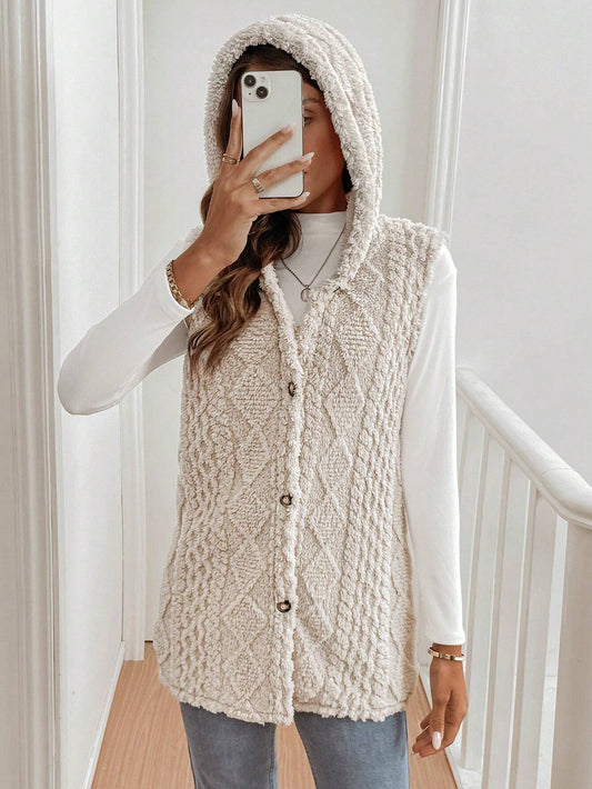 Autumn Winter Women Double Sided Plush Casual Hooded Cardigan Vest - Iyanka