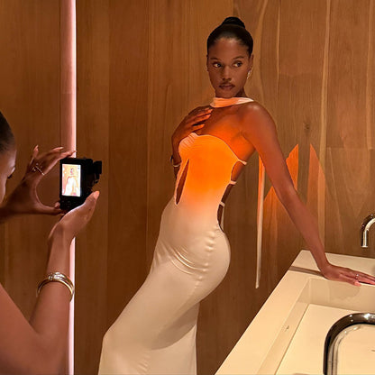 Sexy Cutout Backless Long Socialite Chest Wrapped Dress Sheath Dress with Scarf