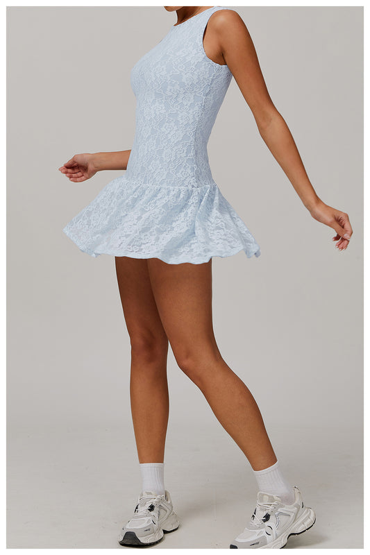 Lace Nude Feel Dress Stitching Mesh Breathable Zipper Sports Running Anti Exposure Dress - Iyanka
