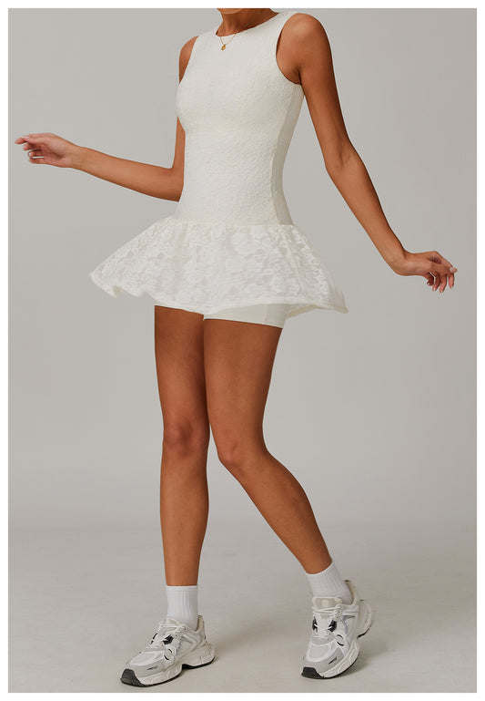 Lace Nude Feel Dress Stitching Mesh Breathable Zipper Sports Running Anti Exposure Dress - Iyanka