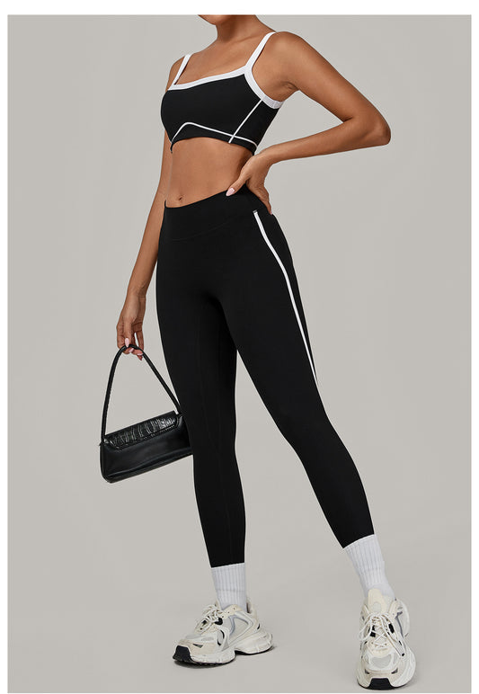 Autumn Sand Color Contrast Patchwork Yoga Suit Skinny Slimming Outdoor Sports Running Fitness Two Piece Sets - Iyanka