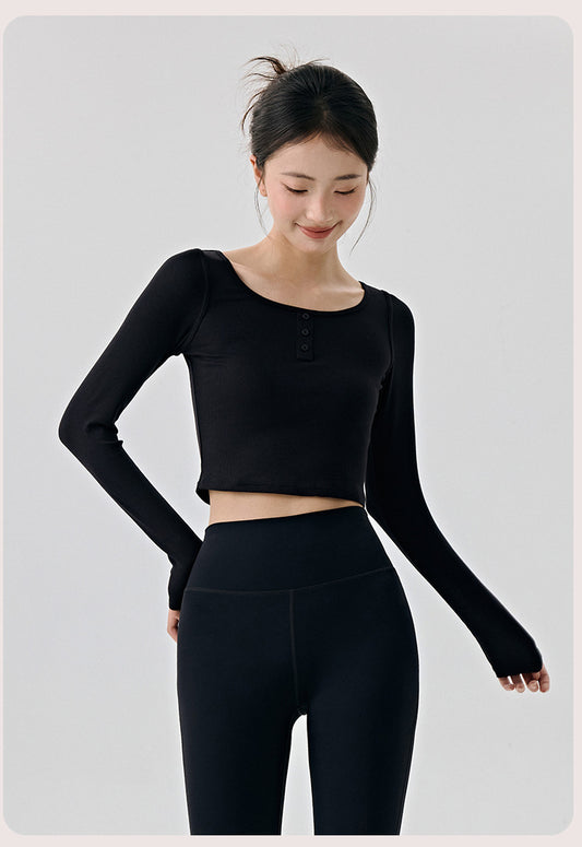 Scoop Yoga Clothing Top Women Short Slim Fit Slimming Workout Top Solid Color Shoulder Sports T shirt - Iyanka
