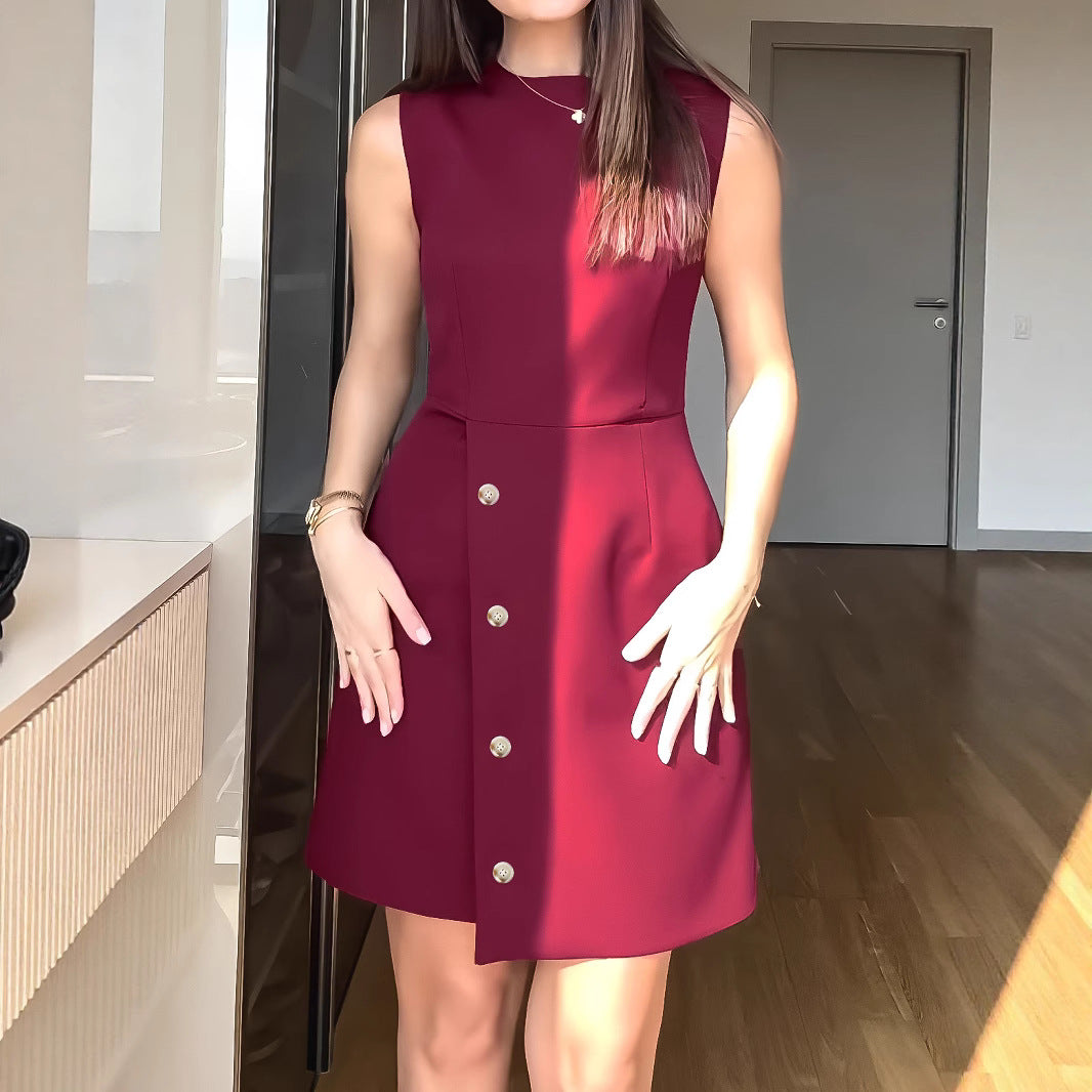 women-solid-color-casual-slim-a-line-short-dress