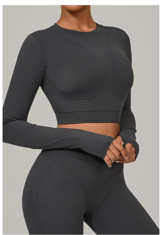 Autumn Sand Brushed Long Sleeve Yoga Clothes High Strength Workout Clothes Pilates Running Sport Long Sleeve Top - Iyanka