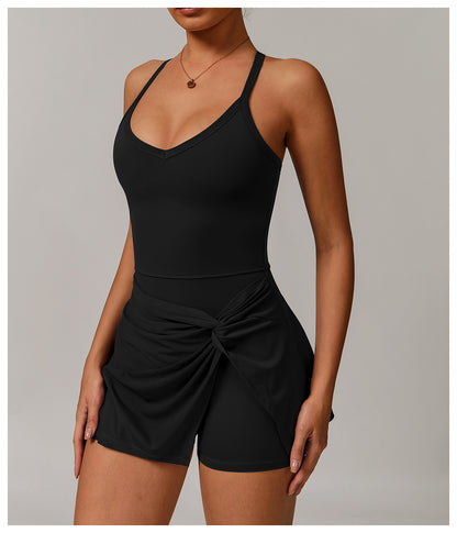 Sustainable Recycled Dress Anti Exposure Kink Design Cross Hollow Out Cutout out Beauty Back Tennis - Iyanka