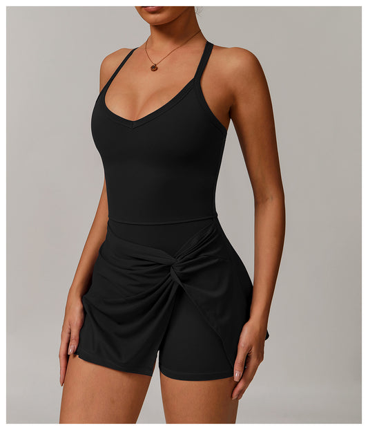 Sustainable Recycled Dress Anti Exposure Kink Design Cross Hollow Out Cutout out Beauty Back Tennis - Iyanka
