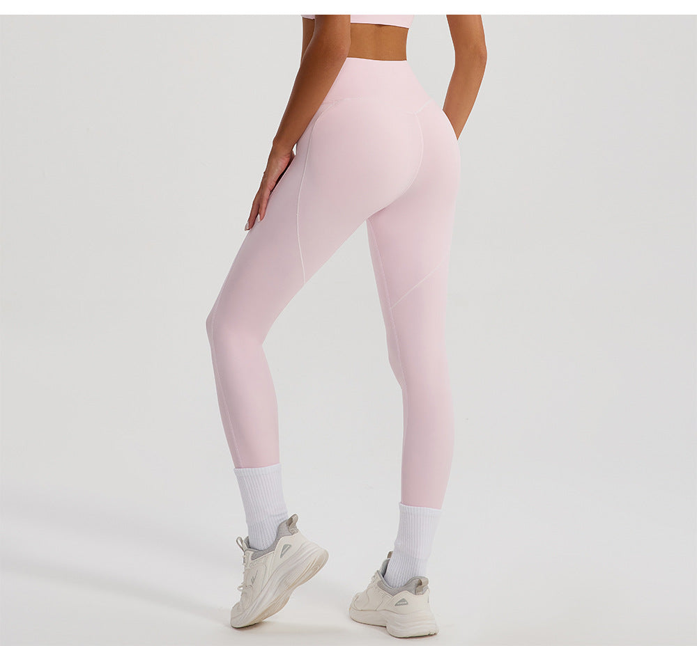 Contrast Color Yoga Clothes High Elastic Hip Lifting Sport Fitness Pants High Waist Nude Feel Outer Wear Running Sports Ninth Pants - Iyanka
