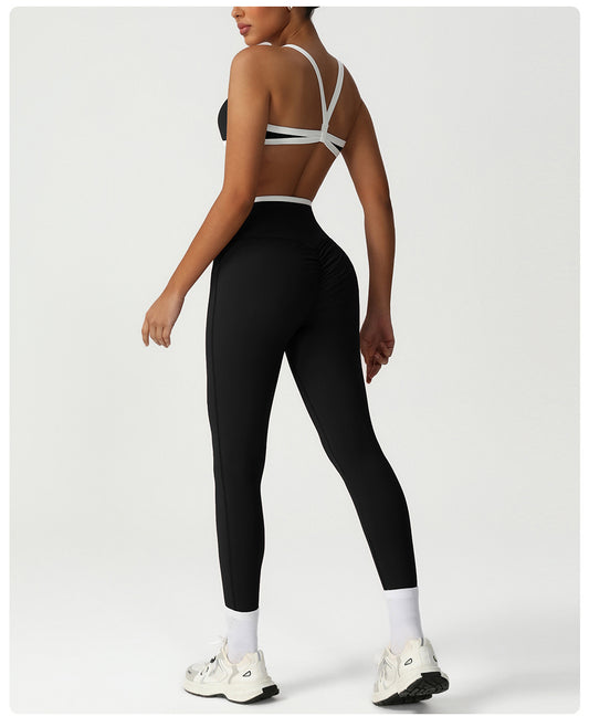Peach Hip High Waist Tight Yoga Pants Women Gather Shockproof Bra Running Sports Set Workout Clothes - Iyanka